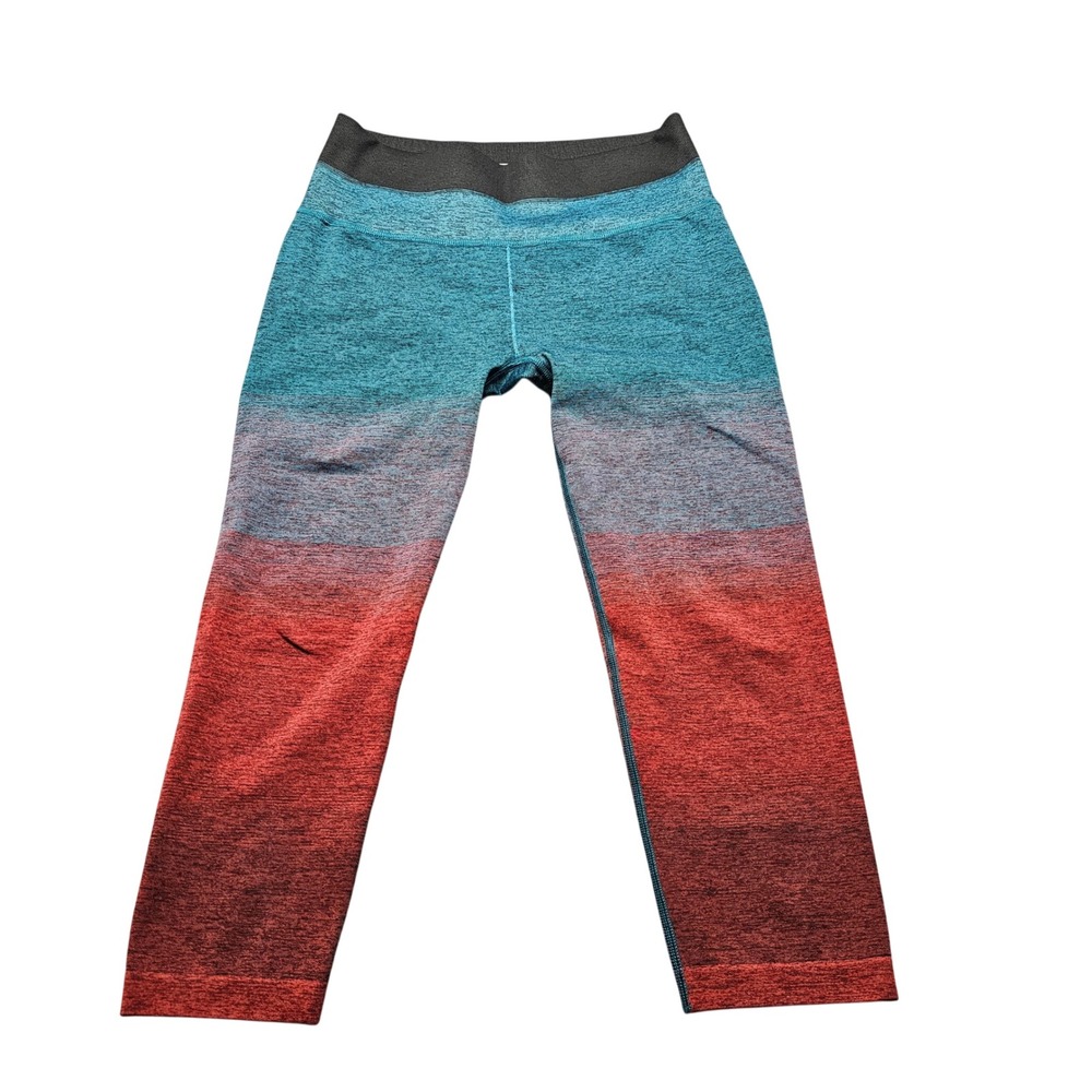 Athleta Relay Capri Womens S Teal Red Ombre Space Dye Performance Leggings Yoga